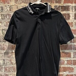 Express Men’s Pima Cotton Polo –Black with Striped Collar–Soft & Stylish Small